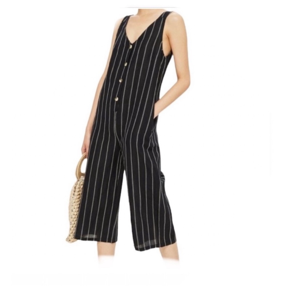 URBAN Romantics lagenlook indie pinstripe black white wide leg jumpsuit small